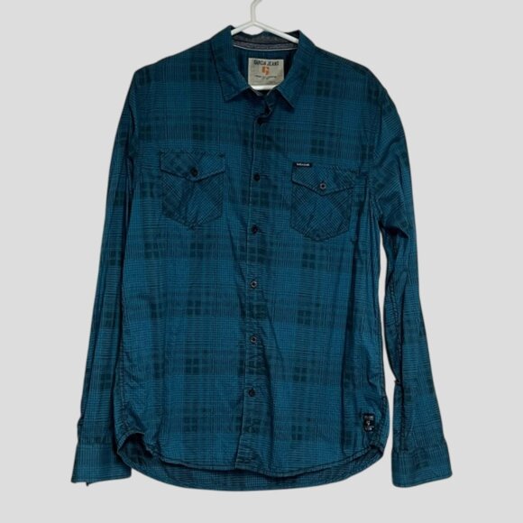 Garcia Jeans Blue and Grey/Faded Black Checkered Casual Button Down Shirt - Picture 1 of 11